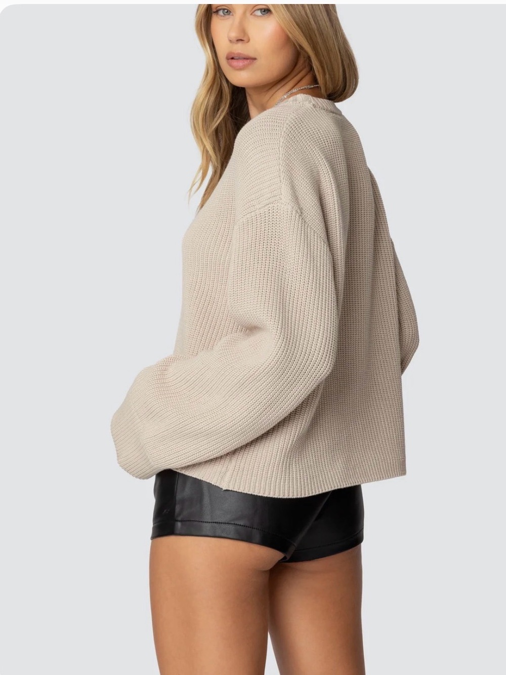 Edikted Taupe Ribbed Crew Sweater